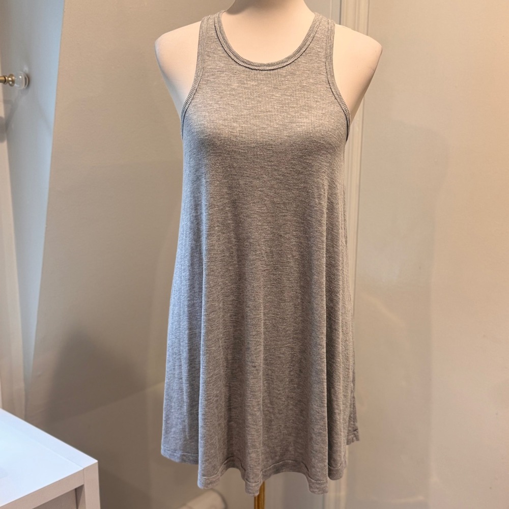 Free People (Beach) Grey Ribbed High Neck Swing Tank Mini Dress | Size S